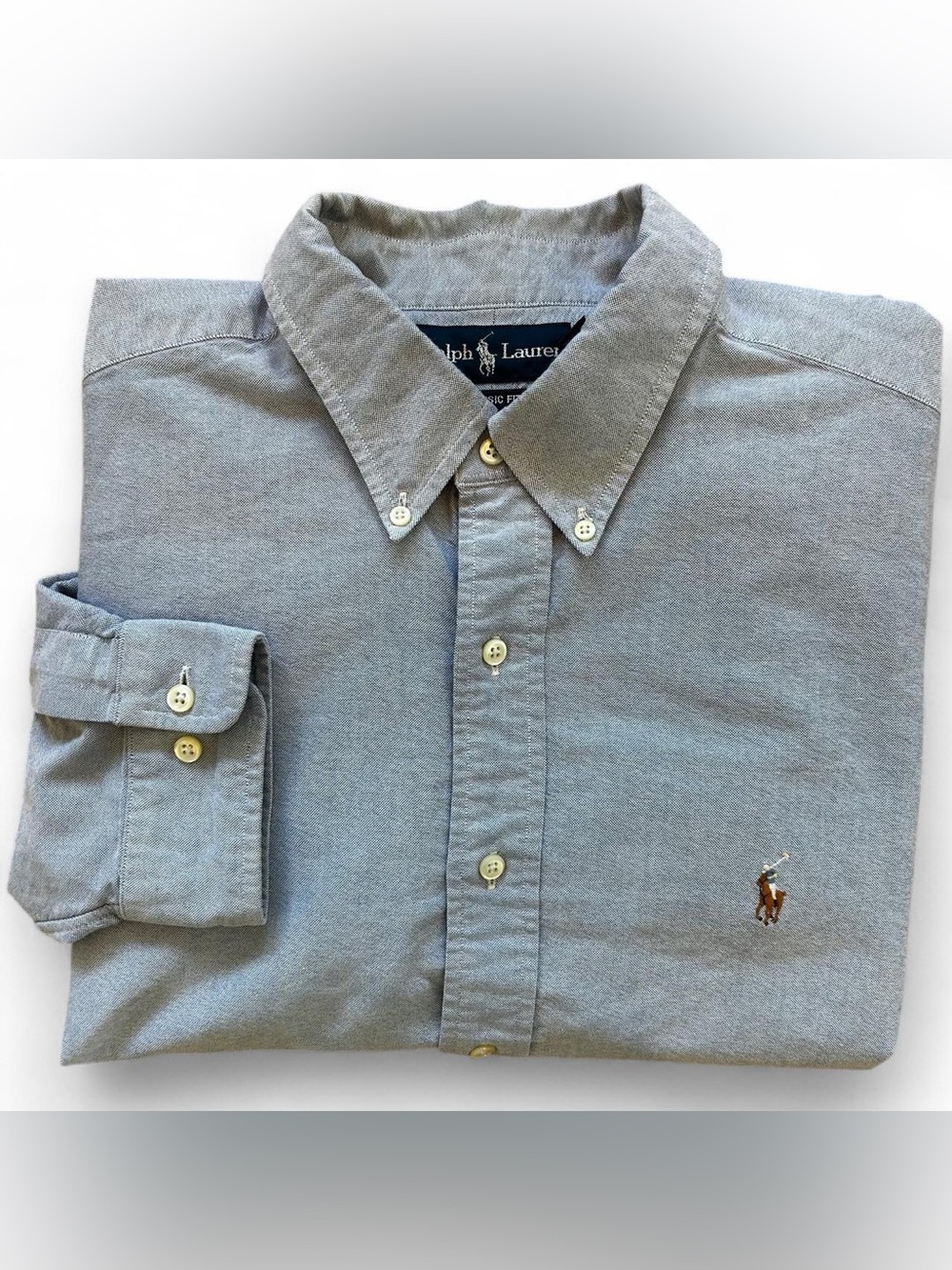 Men’s Ralph Lauren Blue Chambray Long Sleeve Oxford Shirt 17 1/2 (XL)